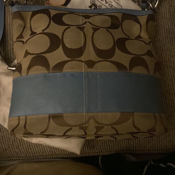 Coach Women’s Factory Blue Striped Canvas Shoulder Bag w/shoulder & hand strap - Picture 3 of 8